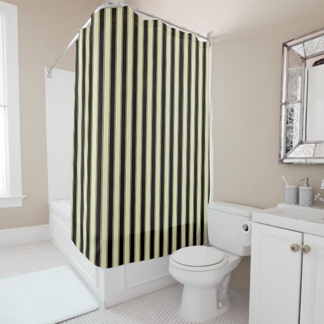 Rideaux De Douche Mariage à rayures noir et crème Élégant  (En situation)