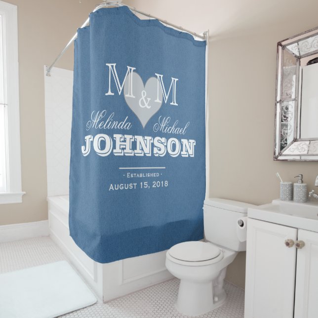 Rideaux De Douche Mariage de monogramme cardiaque (En situation)