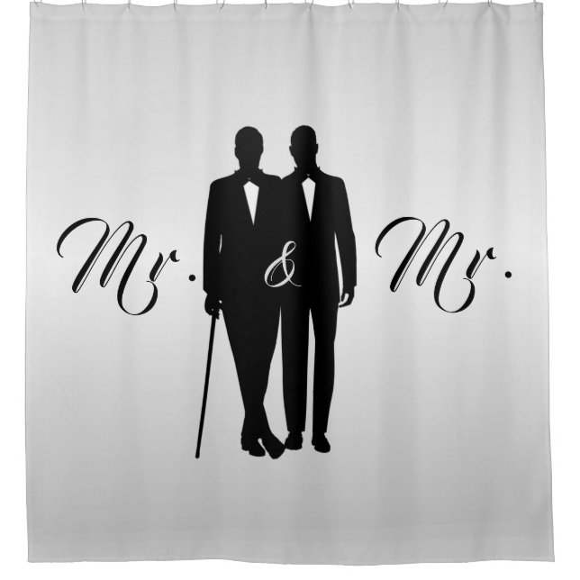 Rideaux De Douche Mariage gris argenté avec des noms et des dates (Devant)