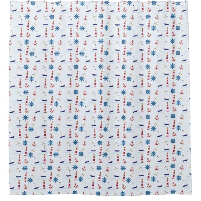 Rideaux De Douche Marina Theme Sailboat Motif Show Curve (Devant)