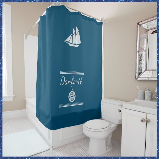 Rideaux De Douche Marine bleu et blanc Nautique (Créateur téléchargé)