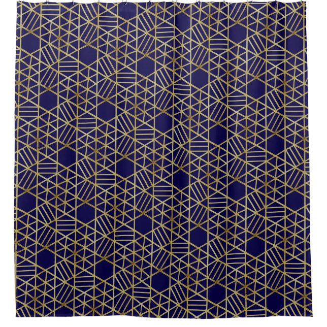 Rideaux De Douche Marine Blue & Gold Abstrait Motif géométrique Luxe (Devant)