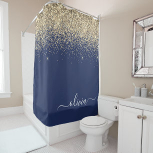 Rideaux De Douche Marine Blue Gold Parties scintillant Girl Monogram