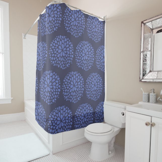 Rideaux De Douche Marine Blue Scandi Moderne Abstrait Floral (En situation)
