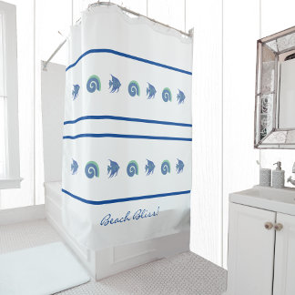 Rideaux De Douche Marine Blue White Strips Fish Beach House