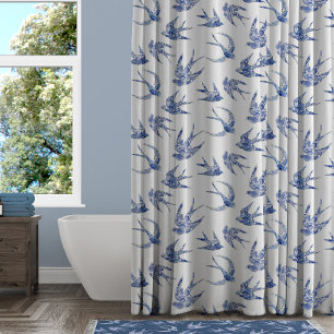 Rideaux De Douche Marine florale de l'hirondelle Blanche Chinoiserie