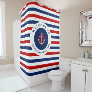 Rideaux De Douche Marine marine Bleu Rouge Blanc rayures