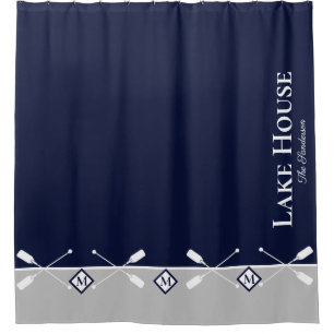 Rideaux De Douche Marine moderne Blue Grey Monogramme Lake House Nau