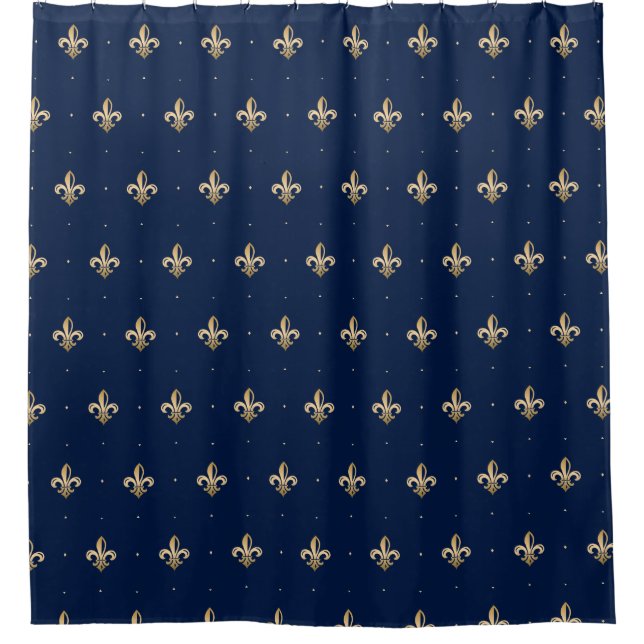 Rideaux De Douche Marine Motif de luxe Gold Fleur de Lis (Devant)