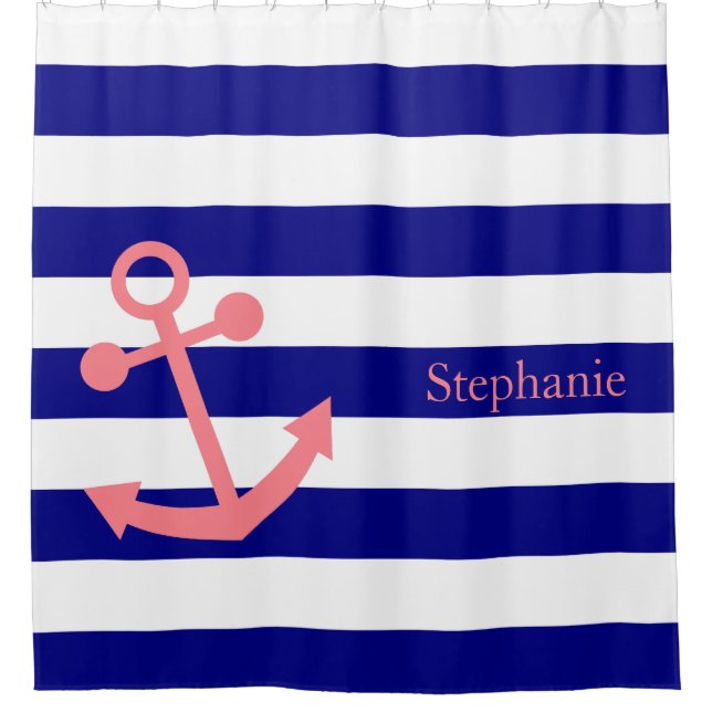 Rideaux De Douche Marine personnalisée bleu et rose pâle (Devant)