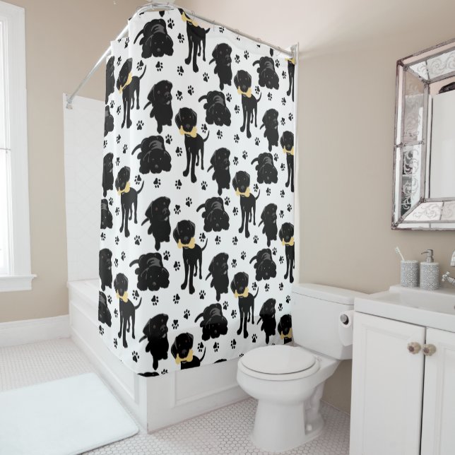 Rideaux De Douche Marionnettes de Black Labrador Retriever (En situation)