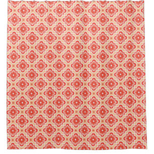 Rideaux De Douche Marocain en tuiles motif - Tons de Coral Orange