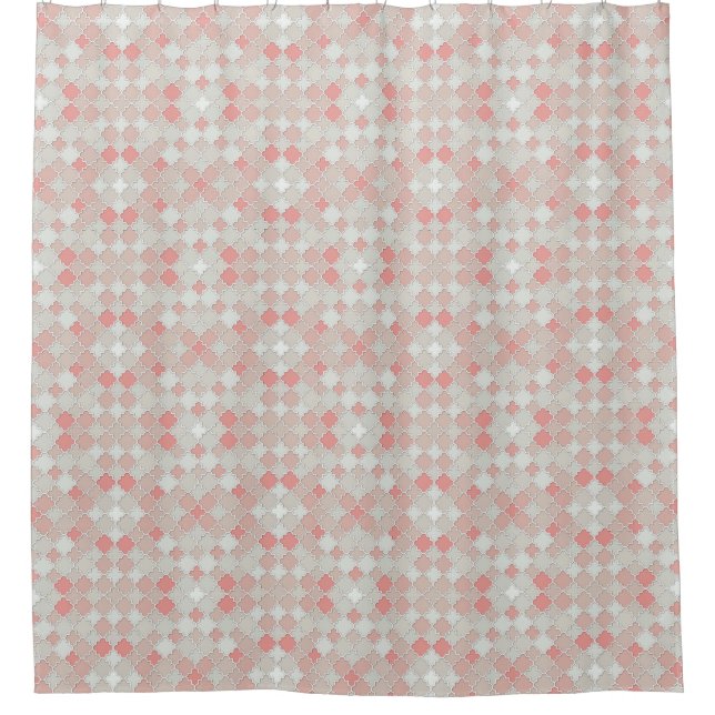 Rideaux De Douche Marocain Quatrefoil Motif Coral Peach Seafoam (Devant)