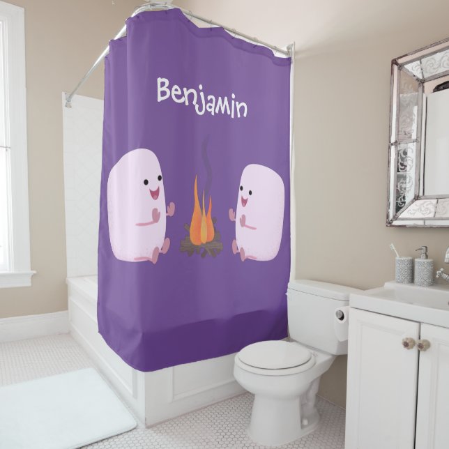 Rideaux De Douche Marshmallows mignons roses par dessin animé sur le (En situation)