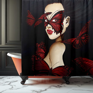 Rideaux De Douche Mascarade de femme papillon rouge Fantastique goth