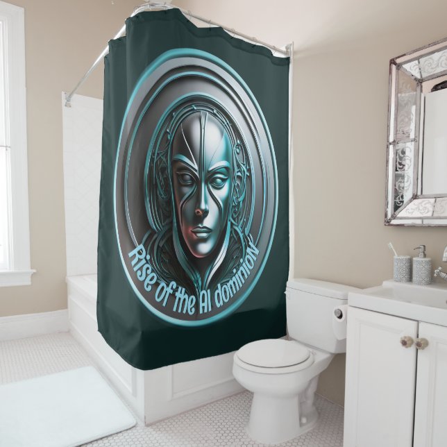 Rideaux De Douche Masque robotique bleu - Montée de l'AI dominioN (En situation)