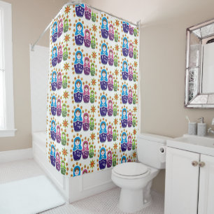 Rideaux De Douche Matryoshka Poupées russes et tournesols motif