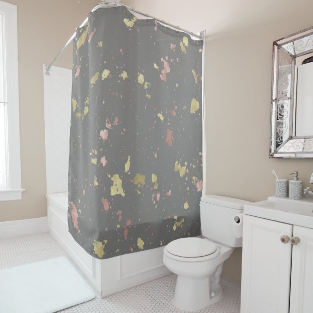 Rideaux De Douche Matte Gold et Rose Gold Flakes Warm Dark Grey (En situation)