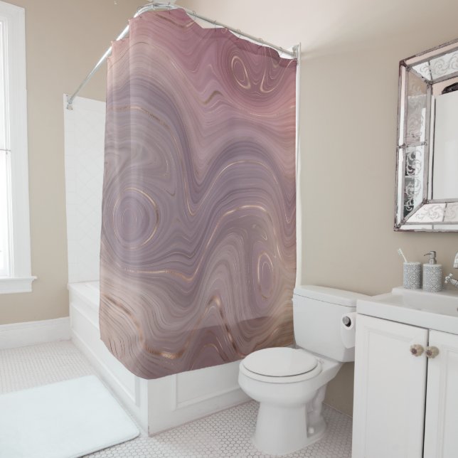 Rideaux De Douche Mauve Strata | Dusty Rose et Rose Gold Agate (En situation)