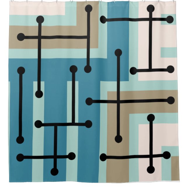 Rideaux De Douche Maze d'art géométrique rétro Turquoise Gold (Devant)