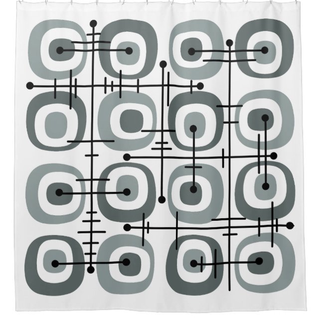 Rideaux De Douche MCM gris Motif Abstrait du milieu du siècle (Devant)