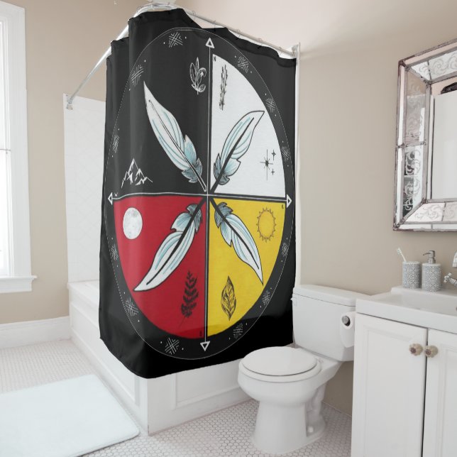 Rideaux De Douche Médecine Roue Mandala ronde autochtone (En situation)