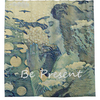 Rideaux De Douche Méditation Prière spirituelle Femme Bleue