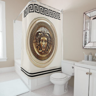 Rideaux De Douche Medusa d'or / Gorgon Grec Clé Beige et Noir