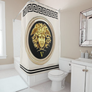 Rideaux De Douche Méduse dorée / Clé grecque beige et noir Victoire