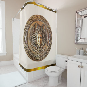 Rideaux De Douche Méduse dorée / Clé grecque beige et noir Victoire