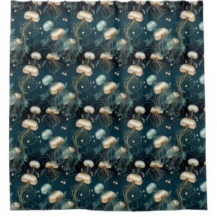 Rideaux De Douche Méduse Ethérée Or et Turquoise