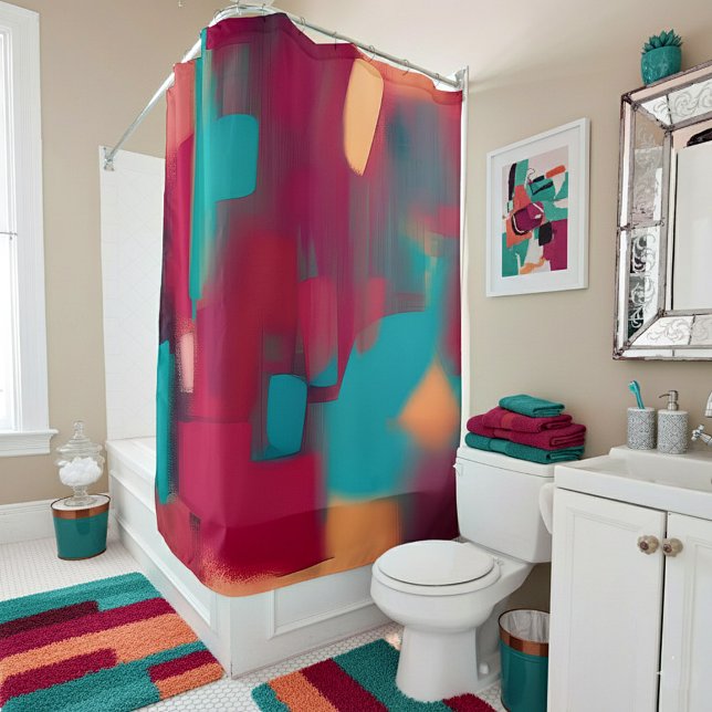 Rideaux De Douche Mélange abstrait rouge et turquoise (Créateur téléchargé)