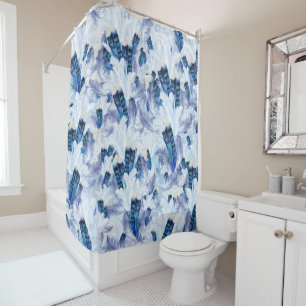 Rideaux De Douche Mélange exotique Plumes d'oiseaux bleus Imprimer