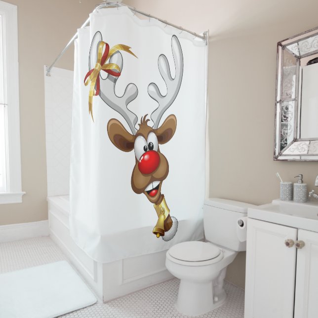 Rideaux De Douche Mème de Noël drôle de renne qui regarde par-dessus (En situation)