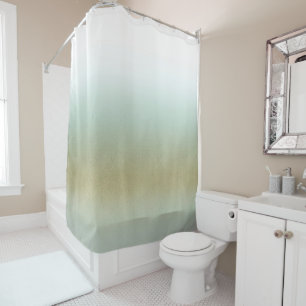 Rideaux De Douche Mer Mer Or Blanc Elégant Plage Côtier moderne