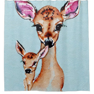 Rideaux De Douche Mère Et Bébé Cerf Aquarelle Amour Famille