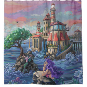 Rideaux De Douche Mermaid Fantacy Castle
