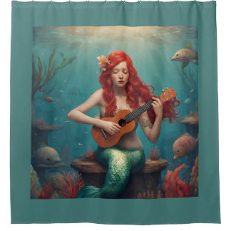 Rideaux De Douche Mermaid jouant l'ukulele