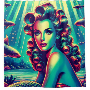 Rideaux De Douche "Mermaid Marina : 1940’s Pin-Up Mermaid Charm"