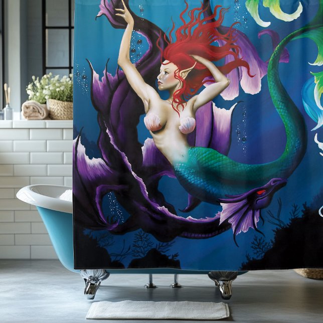 Rideaux De Douche Mermaid Purple Dragon Imaginaire d'amitié (Créateur téléchargé)