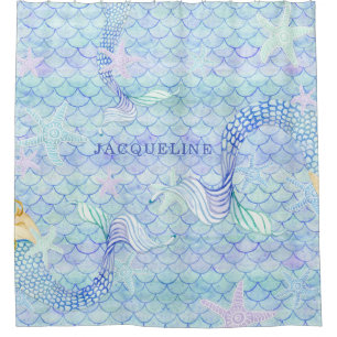 Rideaux De Douche Mermaid Tail Fish Scale Motif Girl Nom de la fille