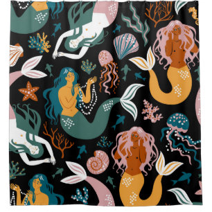 Rideaux De Douche Mermaids insouciants Coquillages Design Vintage