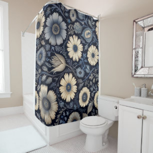 Rideaux De Douche Métamorphose florale polie  Aquarelle Indigo A