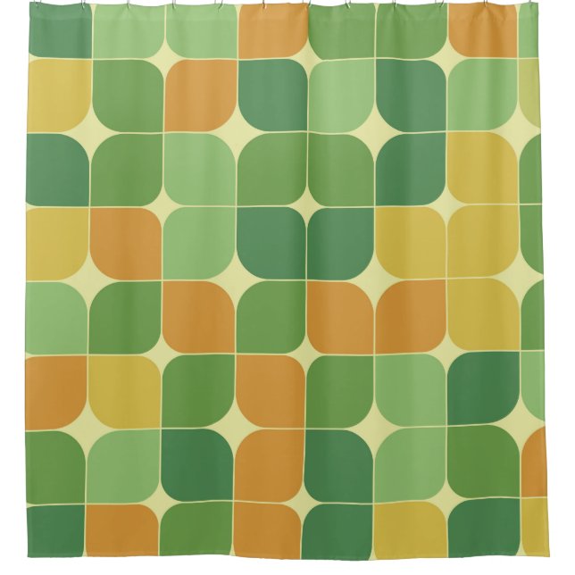 Rideaux De Douche Mi-siècle abstrait motif vert orange (Devant)