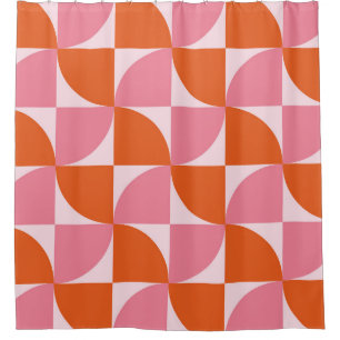 Rideaux De Douche Mi-siècle Abstrait Orange et Motif rose