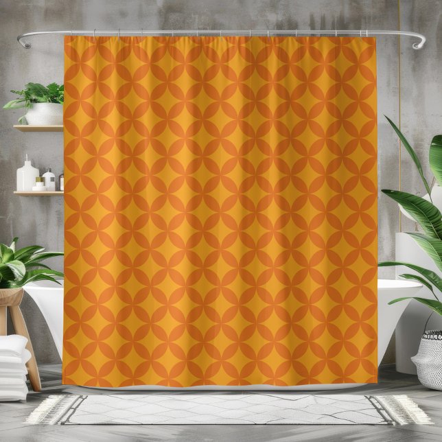 Rideaux De Douche Mi-siècle Mod Géométrique Rétro Moderne Orange Sun (Créateur téléchargé)