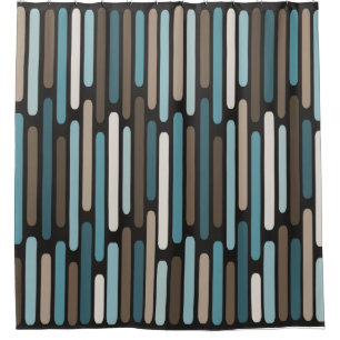 Rideaux De Douche Mi-Siècle Moderne Bandes Minces Turquoise Brown