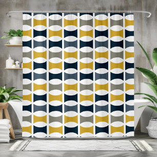 Rideaux De Douche Mi-siècle moderne Motif géométrique Marine Mustard