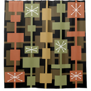 Rideaux De Douche Mi-siècle moderne noir multicolore