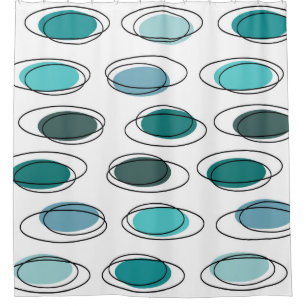 Rideaux De Douche Mi-Siècle Moderne Ovals Scribbles Turquoise